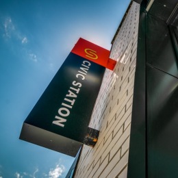 a building with a sign on it