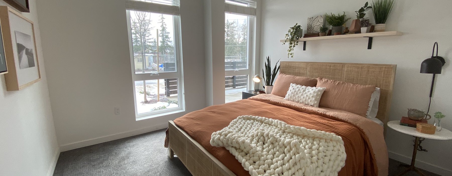 a bedroom with a bed