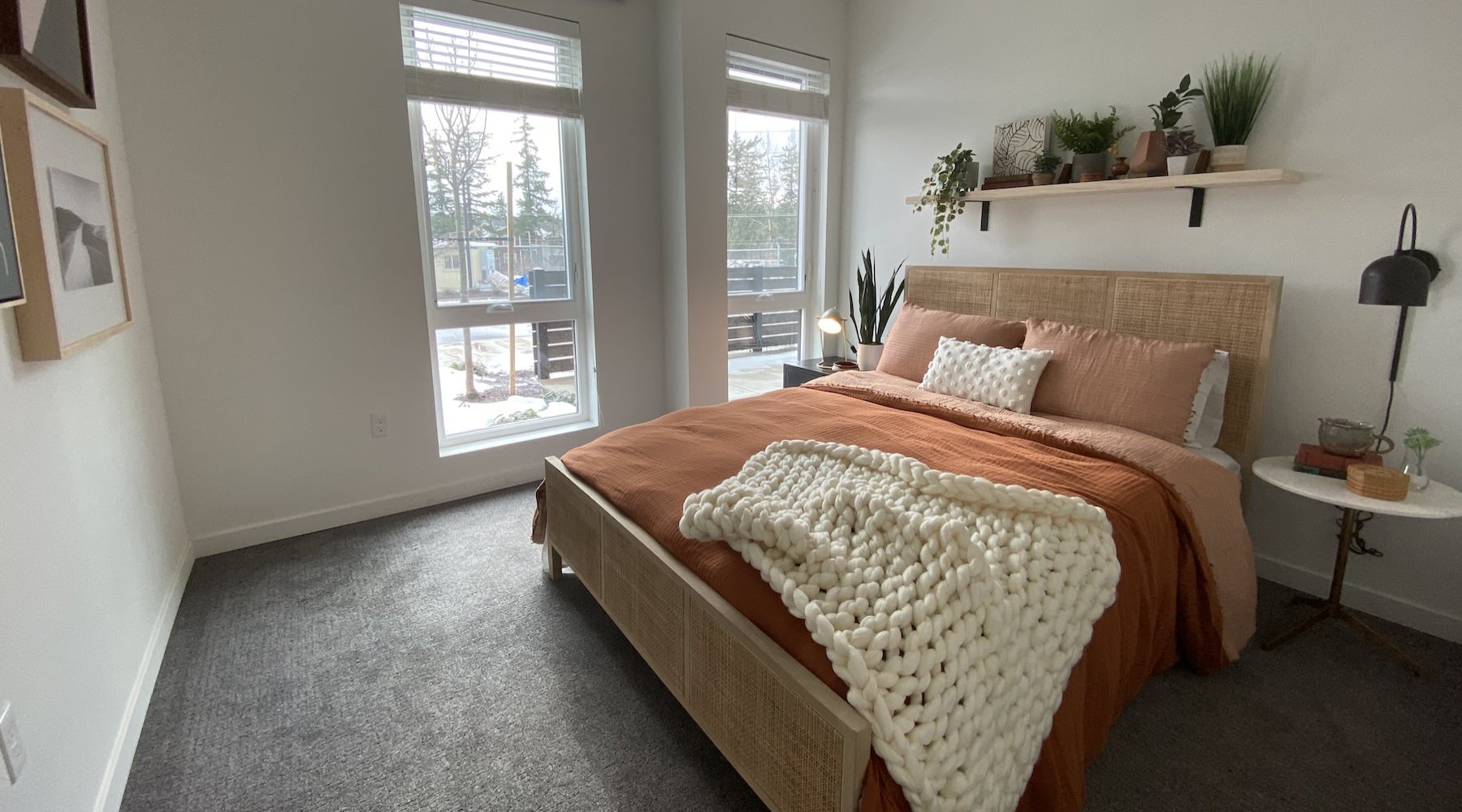 a bedroom with a bed